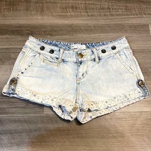 Free People Denim Shorts with Floral Print Cuffs